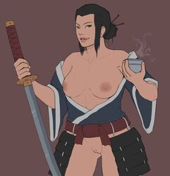 1girls breasts dark_hair female female_focus for_honor green_eyes hair_bun highres japanese japanese_clothes kensei_(for_honor) looking_at_viewer mole_under_eye nipples nodachi pussy ragingrabbit2 simple_background smirk teacup rating:Explicit score:78 user:AutumnAlex