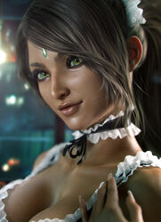 1girl 1girls 3d 3d_(artwork) black_hair black_hair_female boob_window dark-skinned_female dark_skin forehead_jewel french_maid french_maid_nidalee gem_on_forehead green_eyes green_eyes_female hair_tied jewel_on_forehead league_of_legends long_nails nidalee ponytail riot_games sevenbees tagme the_grind_series rating:Explicit score:116 user:Turorudi0690