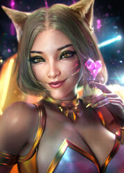 1girls ahri animal_ears blonde_hair breasts cat_eyes choker cleavage close-up clothed crystal_heart eyeshadow female female_only furry_ears k/da_ahri_prestige_edition league_of_legends long_fingernails looking_at_viewer pointy_nails sevenbees tagme whisker_markings yellow_eyes rating:Explicit score:65 user:Turorudi0690