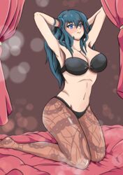 1girls armpits bare_midriff bedroom big_breasts blue_eyes blue_hair byleth_(fire_emblem) byleth_(fire_emblem)_(female) female female_only fire_emblem fire_emblem:_three_houses leggings long_hair nintendo nipples on_bed skye_borough solo solo_female solo_focus teal_hair thick_thighs rating:Explicit score:56 user:Deku51