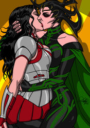 2girls arm_at_side armor asgardian bare_shoulders black_bodysuit black_hair bodysuit cape closed_eyes collarbone couple duo eyes_closed female female/female female_only female_warrior fully_clothed green_cape green_lipstick hela hug hugging human human_only kaywest kiss_on_lips kissing lady_sif lesbian light-skinned_female light_skin lips long_hair makeup marvel marvel_cinematic_universe mature mature_female miniskirt multiple_females multiple_girls mutual_yuri pleated_skirt red_lipstick red_skirt sensual skirt standing thor:_ragnarok thor_(series) voluptuous voluptuous_female yuri rating:Questionable score:117 user:JeJo