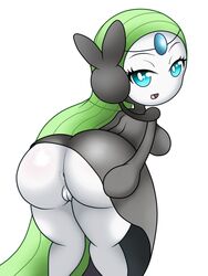 3:4 anthro anus ass bent_over big_breasts big_butt blue_eyes breasts cucarachaaa female genitals hi_res holding_butt legendary_pokémon looking_back meloetta nintendo no_underwear pokémon_(species) pokemon pussy simple_background solo video_games white_background rating:Explicit score:78 user:bot