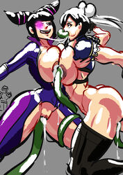 2girls alternate_breast_size alternate_costume ass bathsalts1 black_hair breasts brown_hair capcom cheek_bulge chun-li cum cum_in_mouth cum_in_pussy cum_inside female green_tentacles human juri_han long_hair multiple_girls official_alternate_costume open_mouth oral penetration pussy restrained spread_legs street_fighter street_fighter_v tentacle tentacle_between_breasts tentacle_in_mouth tentacle_paizuri tentacles vaginal_penetration wide_eyed wide_hips rating:Explicit score:35 user:Bathsalts