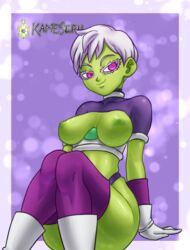 1girls alien_girl breasts breasts_out cheelai dragon_ball dragon_ball_super exposed_breasts female green_nipples green_skin humanoid kameseru short_hair white_hair rating:Explicit score:76 user:N4r4nc14_Gh1rg4