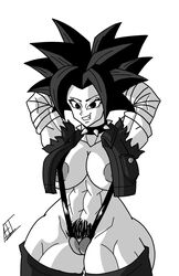 1girls afreetime big_ass big_breasts black_eyes black_hair cosplay dragon_ball dragon_ball_super dragon_ball_z female fusion hairy_pussy jacket kefla muscular_female necklace pubic_hair saiyan rating:Explicit score:27 user:Afunnytime