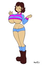 1girls aged_up closed_eyes curvy female frisk hourglass_figure huge_breasts hyperflannel midriff solo tagme thick_thighs underboob undertale wardrobe_malfunction wide_hips rating:Questionable score:210 user:Crusher4455