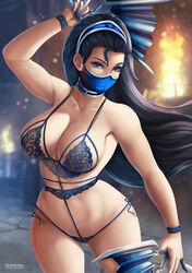 1girls 2d big_breasts black_eyes black_hair blue_lingerie bra breasts cleavage female female_only flowerxl kitana large_breasts light-skinned_female lingerie long_hair looking_at_viewer mask mortal_kombat mortal_kombat_(2011) panties small_panties solo thick_thighs toned toned_female video_game_character wide_hips rating:Questionable score:129 user:justausername