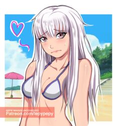 beach bikini embarrassed fire_emblem fire_emblem:_three_houses heart lepypepy long_hair lysithea_von_ordelia white_hair rating:Explicit score:29 user:kris923