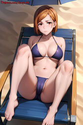 1girls ai_generated artist_name ass barefoot beach beach_chair big_ass bikini bikini_bottom breasts brown_eyes brown_hair cameltoe chair curvaceous curvy_figure feet from_behind front_view huge_ass jujutsu_kaisen kugisaki_nobara light-skinned_female light_skin long_hair midriff nai_diffusion orange_hair pale-skinned_female pale_skin patreon_username revealing_swimsuit sitting skimpy skimpy_bikini solo solo_focus spread_legs stable_diffusion swimsuit temptart thick_thighs thighs umbrella url watermark web_address rating:Questionable score:152 user:Diwan