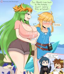 3boys battlefield_(super_smash_bros) big_ass blush byleth_(fire_emblem) byleth_(fire_emblem)_(male) denim_shorts embarrassed fire_emblem fire_emblem:_three_houses fully_clothed huge_breasts jinu kid_icarus large_breasts larger_female link male nintendo palutena pit_(kid_icarus) short_shorts shorts super_smash_bros. the_legend_of_zelda thick_thighs rating:Explicit score:301 user:Bluehawaii095