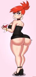 1girls alcohol ass big_ass big_breasts black_dress black_nails breasts cartoon_network choker dress drunk drunkavocado ear_piercing earrings female female_only foster's_home_for_imaginary_friends frankie_foster large_breasts looking_back nail_polish red_hair simple_background solo solo_female thick_thighs toenail_polish wide_hips wine wine_glass rating:Questionable score:305 user:justausername