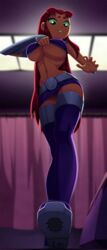 1girls big_breasts boots breasts cleavage dc female female_only giantess large_breasts purple_hair ravenravenraven red_hair starfire teen_titans rating:Questionable score:126 user:justausername