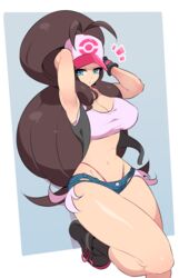 1girls abs armpits blue_eyes eye_contact female hat hilda_(pokemon) human large_breasts long_hair looking_at_viewer nac000 nintendo pink_thong pokemon pokemon_bw solo thick_thighs thong wide_hips rating:Questionable score:113 user:Ugabuga