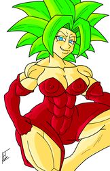 afreetime big_breasts biting_lip blue_eyes dragon_ball dragon_ball_super dress fusion green_hair kefla legendary_super_saiyan muscular_female red_dress saiyan spiky_hair super_saiyan super_saiyan_2 rating:Explicit score:20 user:Afunnytime