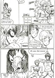 1boy 2girls coffee coffee_mug crazy crazy_eyes dragon_ball dragon_ball_super dragon_ball_z english_text erasa glaring hair_standing_up hiding no_nut_november page_13 right_to_left scared scared_expression scared_face scared_shitless son_gohan thewritefiction zangya rating:Questionable score:10 user:Omnidragon10