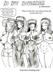 4girls black_and_white blush breasts cross dragon_ball dragon_ball_super dragon_ball_z english_text erasa garter_belt half-dressed half_naked no_nut_november nun nun_outfit seripa thewritefiction title_page videl zangya rating:Explicit score:23 user:Omnidragon10