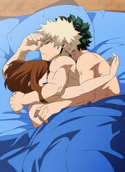 1girls 2boys bed bisexual bisexual_male bisexual_sandwich blonde_hair brown_hair closed_eyes green_hair hugging izuku_midoriya katsuki_bakugou my_hero_academia nightlykrumbs ochako_uraraka polyamory sleeping tagme threesome wholesome yaoi rating:Questionable score:222 user:triggerednolifedepressed