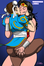 2girls ass ass_grab capcom chun-li closed_eyes crossover dat_ass dc dc_comics diana_prince eastern_and_western_character female female/female female_only interracial interracial_yuri kaywest kissing leg_grab lesbian pantyhose street_fighter tights wonder_woman wonder_woman_(series) yuri rating:Explicit score:96 user:JeJo