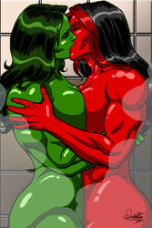 2016 2d 2girls artist_signature big_ass big_breasts black_hair breast_frottage breast_press breast_to_breast busty closed_eyes embrace female female_only giant_breasts green-skinned_female green_hair green_skin hair_streak huge_ass huge_breasts hulk_(series) kaywest kissing lesbian long_hair making_out marvel marvel_comics muscles muscular muscular_female nude red-skinned_female red_she-hulk red_skin she-hulk shiny_skin shower showering steam symmetrical_docking thick_thighs wet_skin yuri rating:Explicit score:161 user:JeJo