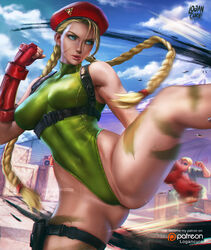 1girls abs big_breasts blonde blonde_hair blue_eyes breasts cammy_white capcom female female_only large_breasts leotard logan_cure muscles muscular_female open_legs solo spread_legs street_fighter toned toned_female rating:Questionable score:87 user:justausername