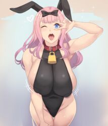 1girls animal_ears bangs bell black_bow blue_eyes blunt_bangs blush bow breasts bunny_ears bunny_girl busty cleavage collar cowbell curvaceous curvy female fujiwara_chika hair_ornament hairbow heart high_resolution kaguya-sama_wa_kokurasetai_~tensai-tachi_no_renai_zunousen~ large_breasts leotard long_hair looking_at_viewer metal_owl navel one_eye_closed open_mouth pink_hair shiny shiny_hair shiny_skin sideboob smile solo_focus tongue tongue_out v venus_body voluptuous wink rating:Questionable score:660 user:TwinkieLord