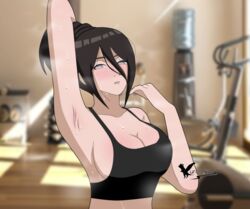 1girls after_workout agung911 armpit big_breasts biting_lip blush boruto:_naruto_next_generations breasts brown_hair cleavage female female_only gym hair_between_eyes hyuuga_hanabi looking_at_viewer naruto naruto_(series) one_arm_up sports_bra sportswear sweat sweatdrop tied_hair upper_body violet_eyes workout workout_clothes rating:Safe score:233 user:UnrealHarbor