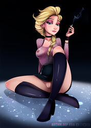 1girls cigarette disney elsa_(frozen) female_only frozen_(film) high_heel_boots moikaloop nipples pussy smoke smoking solo solo_female tagme rating:Explicit score:99 user:Ashbite