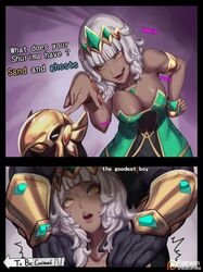 azir big_breasts black_fur cleavage comic dark-skinned_female dark_skin english english_text grabbing grabbing_from_behind humiliation imminent_rape imminent_sex jojo_reference kumiko_(aleron) league_of_legends nasus patreon patreon_username pointing pointing_at_another pointing_down qiyana_yunalai riot_games scared shibakumiko shocked simple_background smile smiling tiara white_hair yellow_eyes rating:Safe score:169 user:Warwick_The_Slut_Tamer