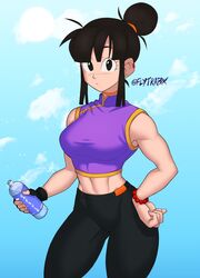 1girls abs black_eyes black_hair black_legwear chichi dragon_ball dragon_ball_z female female_only flytrapxx fully_clothed gloves looking_at_viewer milf muscular_female purple_shirt solo sports_bra sportswear thick_thighs wristband yoga_pants rating:Safe score:196 user:BigScholngApePP