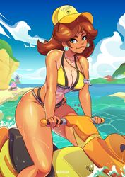 1girls alternate_breast_size bare_shoulders big_breasts bikini bimbo blue_eyes breasts brown_hair cap cleavage curvy earrings female female_only flower_earrings grand-sage highres jet_ski jetski large_breasts lifeguard lips looking_at_viewer mario_(series) nail_polish nintendo ocean olive_skin outdoors outside pianta princess_daisy shoulder_length_hair solo solo_female solo_focus super_mario_bros. super_mario_sunshine tan tan-skinned_female tan_skin tanline tanned_skin thick thick_thighs thighs tropical whistle whistle_around_neck wide_hips yellow_bikini rating:Explicit score:311 user:Ponic5