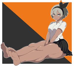 1girls barefoot bea_(pokemon) breast dark-skinned_female dark_skin feet female grey_eyes grey_hair hair_ribbon huge_ass huge_thighs human muscular_female naughty_face nintendo oryuto pokemon pokemon_ss seductive seductive_smile short_hair skirt smile thick_thighs thighs rating:Questionable score:115 user:Ugabuga