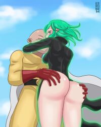  1boy 1boy1girl 1girls ass ass_grab bald bouncing_ass cape gloves green_eyes green_hair keribem looking_back loop one-punch_man saitama short_hair tagme tatsumaki video  rating:explicit score: user:bot