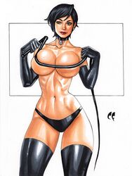 1girls athletic athletic_female batman_(series) big_breasts black_hair breasts busty catwoman choker chris_foulkes cleavage collar collarbone dc dc_comics earrings elbow_gloves female female_focus female_only fit fit_female green_eyes hourglass_figure large_breasts lipstick makeup navel overflowing_breasts panties pendant pinup pose posing ribs selina_kyle short_hair smile solo standing straight_hair thigh_boots topless whip wide_hips rating:Explicit score:116 user:hh3398