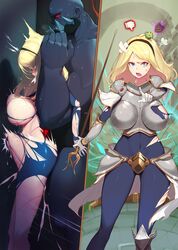 1boy 1girls armor before_and_after blonde_hair breasts cum defeated distended_belly distension female instant_loss instant_loss_2koma league_of_legends luxanna_crownguard maledom rape ryona sion stomach_bulge torn_clothes warrior yanje rating:Explicit score:223 user:MothersBasementLookinAss