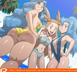 3girls aeolus06 big_breasts blue_hair brown_hair clair_(pokemon) elite_four female_only gym_leader huge_ass human jasmine_(pokemon) karen_(pokemon) mature_female naughty_face nintendo pokemon pokemon_gsc pokemon_hgss seductive seductive_smile sling_bikini smile thick_thighs rating:Explicit score:439 user:Deku51