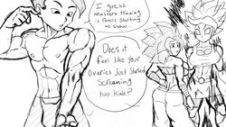 2girls abs aura breasts cabba caulifla dragon_ball dragon_ball_super english_text female huge_breasts kale kale_(berserker) legendary_super_saiyan male muscular_female pseudocel saiyan short_hair spiky_hair super_saiyan super_saiyan_2 thick_thighs rating:Questionable score:68 user:Kaiokenx34