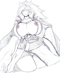 areola_slip baiken guilty_gear guilty_gear_xrd huge_breasts large_breasts monochrome nipple_slip parallax05 tagme rating:Explicit score:78 user:Melnet