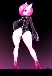 1boy 2020 alternate_skin_color androgynous anthro anthrofied ass back balls_in_leotard big_ass black_background black_leotard dated eye_contact femboy frowntown gardevoir humanoid latex leotard lips looking_at_viewer looking_back male male_gardevoir male_only male_pokemon nintendo original_character pink_(frowntown) pink_eyes pink_hair pink_skin pokemon pokemon_rse short_hair solo solo_male thick_ass thick_lips thick_thighs thighs white_skin rating:Questionable score:85 user:Ugabuga