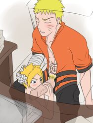 2boys age_difference bandage bandaged_arm big_penis blonde_hair blowjob blue_eyes blush boruto:_naruto_next_generations closed_eyes clothing cum cum_drip cumdrip cumshot desk dripping_cum ejaculation erection father_and_son fellatio gay hand_on_head height_difference holding_penis incest jacket large_ass male male/male male_only naked naruto naruto_(series) nude older_male older_man_and_younger_boy open_clothes open_shirt oral penis sex sitting size_difference uncensored under_the_table uzumaki_boruto uzumaki_naruto whisker_markings whiskers yaoi younger_male zen4don rating:Explicit score:98 user:firefly_kunai