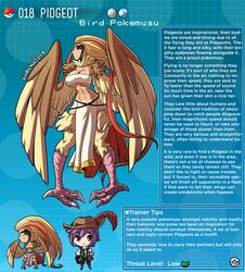 bird_girl bird_wings cleavage english_text harpy hi_res kinkymation long_hair nintendo page_18 personification pidgeot pokemon pokemon-girl_encyclopedia pokemon_rgby pokemusu profile talons tan_skin text rating:Questionable score:71 user:Hung_Kyle_19