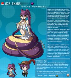 cleavage ekans english_text hi_res kinkymation lamia monster nintendo page_23 pokedex pokemon pokemon-girl_encyclopedia pokemon_rgby pokemusu profile purple_hair snake_girl text rating:Questionable score:86 user:Hung_Kyle_19