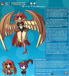 avian_legs avian_wings bird_legs bird_wings cleavage english_text harpy hi_res kinkymation monster_girl nintendo page_17 personification pidgeotto pokedex pokemon pokemon-girl_encyclopedia pokemon_rgby pokemusu profile text underboob rating:Questionable score:59 user:Hung_Kyle_19