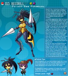 bee_girl beedrill black_hair bug bug_girl cleavage english_text hi_res insect_wings kinkymation monster_girl nintendo page_15 personification pokemon pokemon-girl_encyclopedia pokemon_rgby pokemusu profile purple_hair text rating:Questionable score:77 user:Hung_Kyle_19