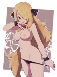 1girls areolae blonde_hair breasts clothing cynthia_(pokemon) female female_only human lamb-oic029 legs_together long_hair looking_at_viewer nipples open_mouth pokemon pokemon_dppt solo wide_hips rating:Explicit score:63 user:justausername