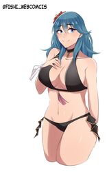 bikini bikini_bottom bikini_top black_swimsuit blue_eyes byleth_(fire_emblem) byleth_(fire_emblem)_(female) byleth_(summer)_(fire_emblem)_(female) cape cuddlephish0 dagger female female_only fire_emblem fire_emblem:_three_houses fire_emblem_heroes fishi_webcomics flower flower_in_hair large_breasts looking_at_viewer nintendo simple_background solo solo_female swimsuit teal_hair weapon rating:Questionable score:36 user:Narutsulewds