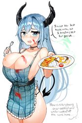 1girls 2021 absurd_res apron artist_name belt black_panties blue_eyes blue_hair breasts bursting_breasts choker cleavage demon_girl demon_horns demon_tail dialogue dirty_body dirty_clothing english_text eyebrows_visible_through_hair female female_only food fork frilled_apron frills hair_between_eyes highres holding_fork holding_plate horns housewife huge_breasts large_breasts long_hair looking_at_viewer mariya_(rinbinto) matching_hair/eyes no_bra offscreen_character open_mouth original panties plate pov presenting rinbinto sideboob signature simple_background solo speech_bubble standing succubus tail talking_to_viewer tears teeth text thick_thighs thighs thought_bubble underwear very_long_hair white_background wholesome wide_hips rating:Questionable score:127 user:Blookryynnn