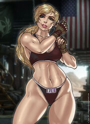 1girls 2d abs american_flag athletic athletic_female bare_legs bare_midriff bare_shoulders big_breasts blonde_hair blue_eyes bra breasts cassie_cage cerberuslives cleavage clothed_female color eyebrows_visible_through_hair female female_focus female_only fingerless_gloves fit fit_female gloves green_eyes highres hourglass_figure human human_only lipstick long_hair looking_at_viewer midriff mortal_kombat mortal_kombat_11 muscular_thighs navel panties ponytail pose smile solo solo_female solo_focus sports_bra sportswear standing thick_thighs video_games wide_hips wilko rating:Questionable score:128 user:Deku51