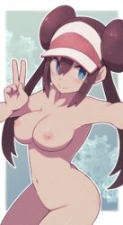 1girls areolae armpits big_breasts blue_eyes breasts brown_hair double_bun female hat lamb-oic029 legs_together long_hair nintendo nipples pale-skinned_female pale_skin pokemon pokemon_bw pokemon_bw2 rosa_(pokemon) smile solo thick_thighs thighs twink twintails wide_hips rating:Questionable score:76 user:Ugabuga