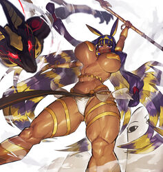 abs alternate_breast_size animal_ears big_breasts dark-skinned_female dark_skin fate/grand_order fate_(series) huge_breasts looking_at_viewer looking_down melon22 midriff muscular_female muscular_thighs nitocris_(fate/grand_order) purple_eyes purple_hair thick_thighs rating:Explicit score:131 user:Yuron