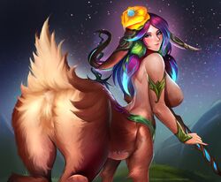 1girls absurdres ass badcompzero big_ass big_breasts breasts centaur deer_taur female female_only highres large_breasts league_of_legends lillia_(league_of_legends) looking_at_viewer looking_back solo taur rating:Questionable score:67 user:justausername